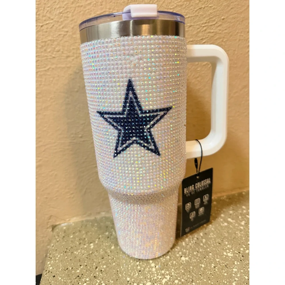 Dallas Cowboys Bling Colossal 40 oz Tumbler Rhinestone Travel Mug White Navy NEW